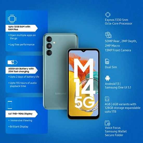 Samsung Galaxy M14 5G (Berry Blue, 6GB, 128GB Storage)