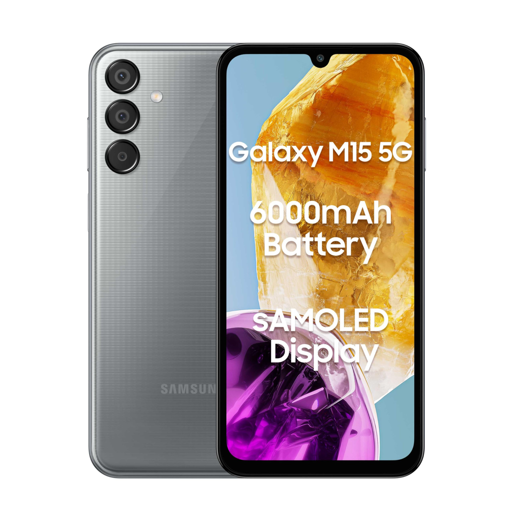 Samsung Galaxy M15 5G Stone Grey4GB RAM128GB Storage 50MP Triple Cam 6000mAh Battery MediaTek Dimensity 6100 4 Gen OS Upgrade  5 Year Security Update Super AMOLED Display Without Charger