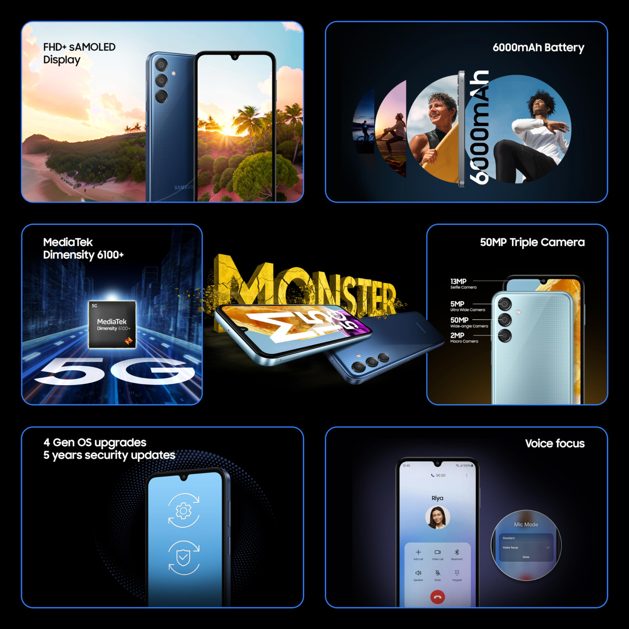Samsung Galaxy M15 5G Stone Grey8GB RAM128GB Storage 50MP Triple Cam 6000mAh Battery MediaTek Dimensity 6100 4 Gen OS Upgrade  5 Year Security Update Super AMOLED Display Without Charger