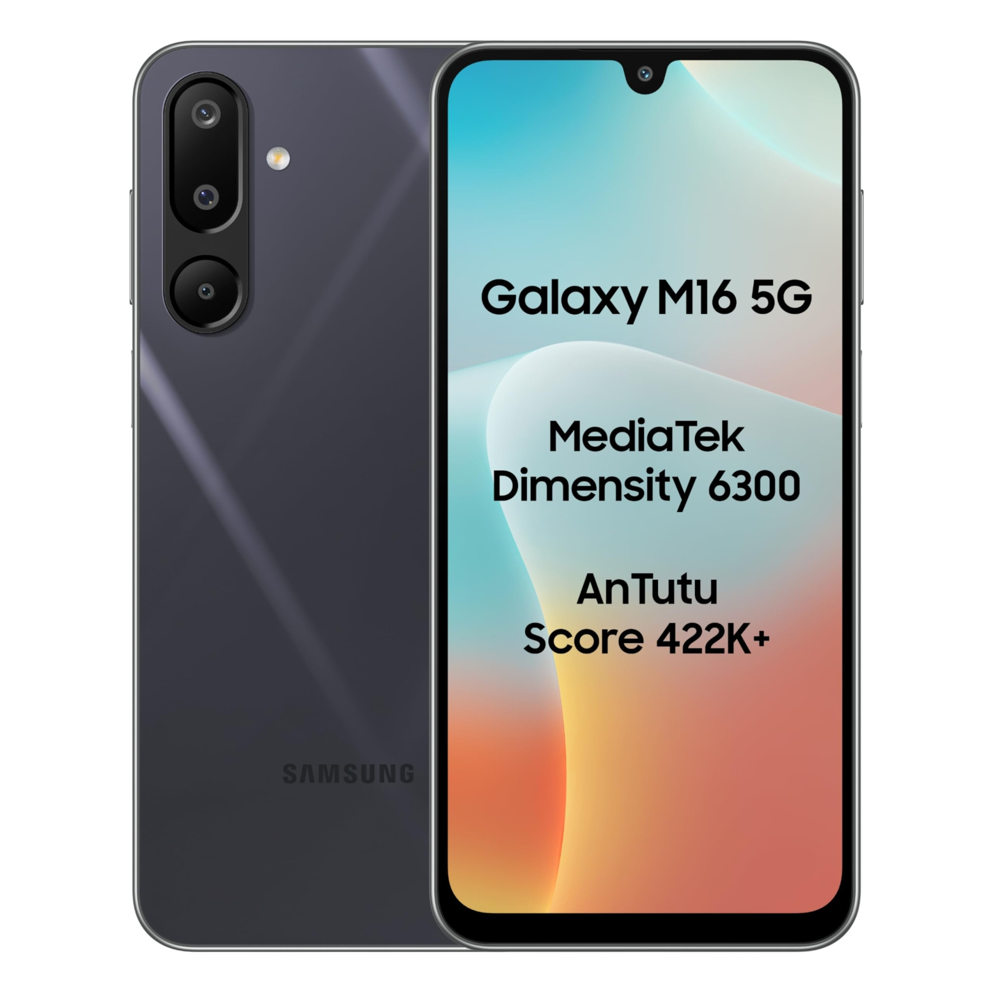Samsung Galaxy M16 5G Thunder Black 4GB RAM 128 GB Storage  MediaTek Dimensity 6300  AnTuTu Score 422K  Super Amoled Display  25W Fast Charging  6 Gen of OS Upgrades  Without Charger