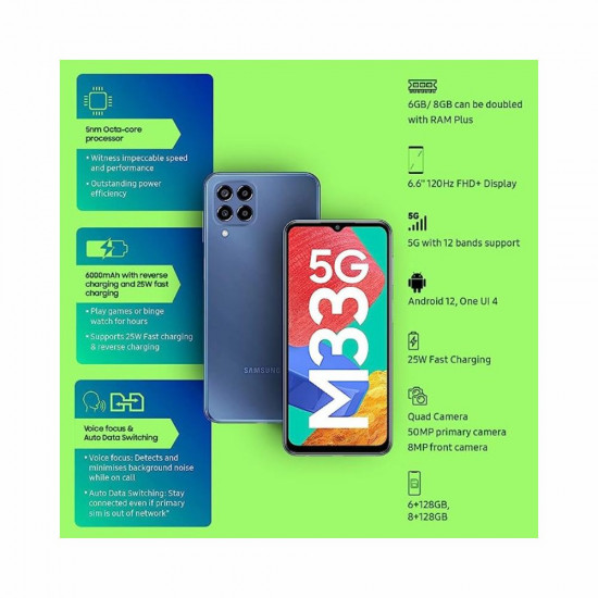 Samsung Galaxy M33 5G (Deep Ocean Blue, 8GB, 128GB Storage)