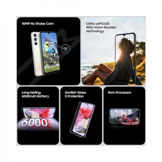Samsung Galaxy M34 5G (Midnight Blue, 6GB, 128GB Storage) | 120Hz sAMOLED Display | 50MP Triple No Shake Cam | 6000 mAh Battery | 12GB RAM with RAM Plus | Android 13 | Without Charger