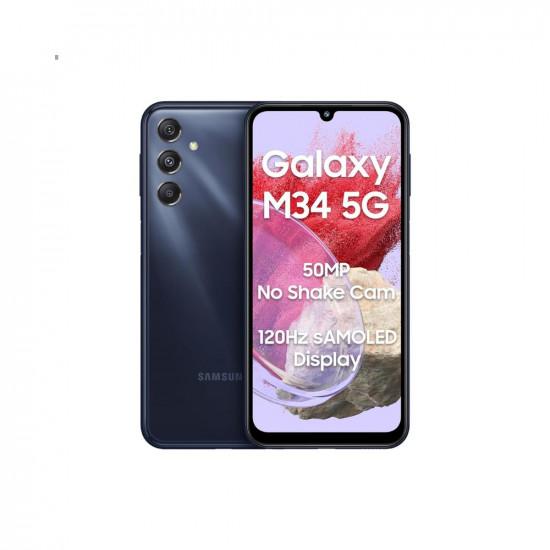 Samsung Galaxy M34 5G (Midnight Blue, 6GB, 128GB Storage) | 120Hz sAMOLED Display | 50MP Triple No Shake Cam | 6000 mAh Battery | 12GB RAM with RAM Plus | Android 13 | Without Charger