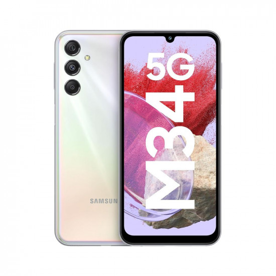 Samsung Galaxy M34 5G (Prism Silver,6GB,128GB)|120Hz sAMOLED Display|50MP Triple No Shake Cam|6000 mAh Battery|4 Gen OS Upgrade & 5 Year Security Update|12GB RAM with RAM+|Android 13|Without Charger