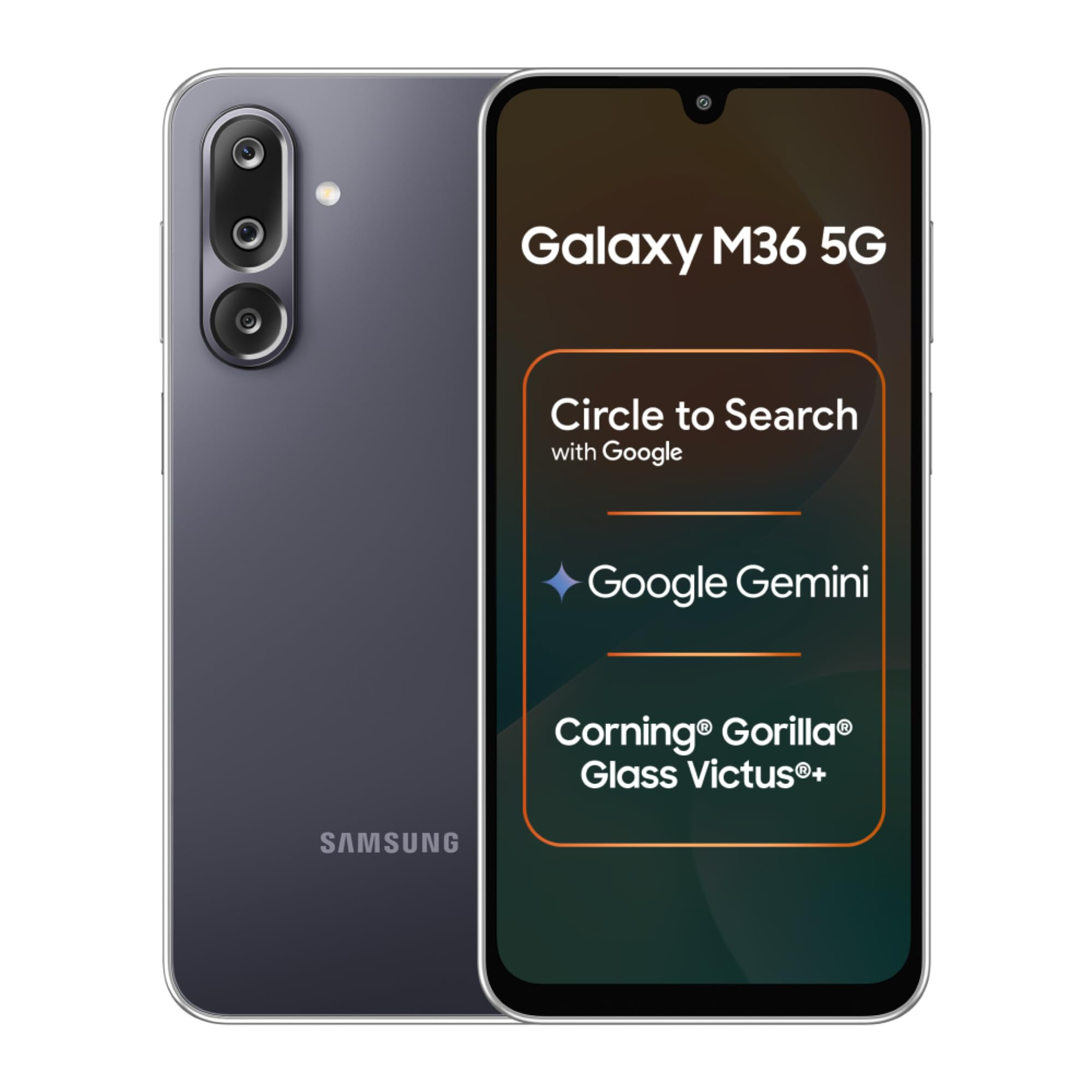 Samsung Galaxy M36 5G Velvet Black 8 GB RAM 128 GB Storage Circle to Search Google Gemini Corning Gorilla Glass Victus 77mm Slim AI Enhanced 50 MP OIS Triple Camera Unmatched Nightography