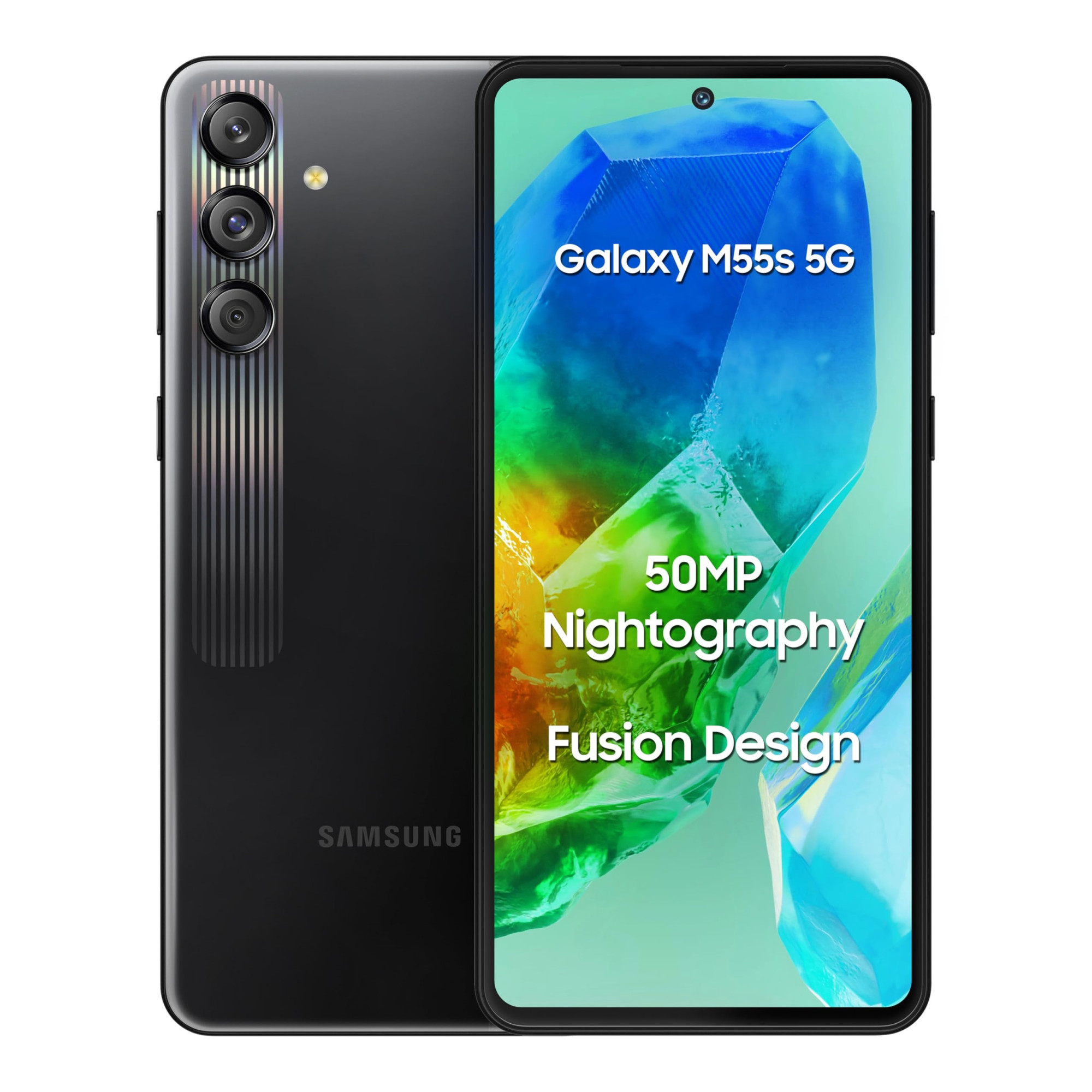 Samsung Galaxy M55s 5G Thunder Black8GB RAM128GB Storage  50MP Triple Cam 5000mAh Battery Snapdragon 7 Gen 1  4 Gen OS Upgrade  5 Year Security Update Super AMOLED Display Without Charger