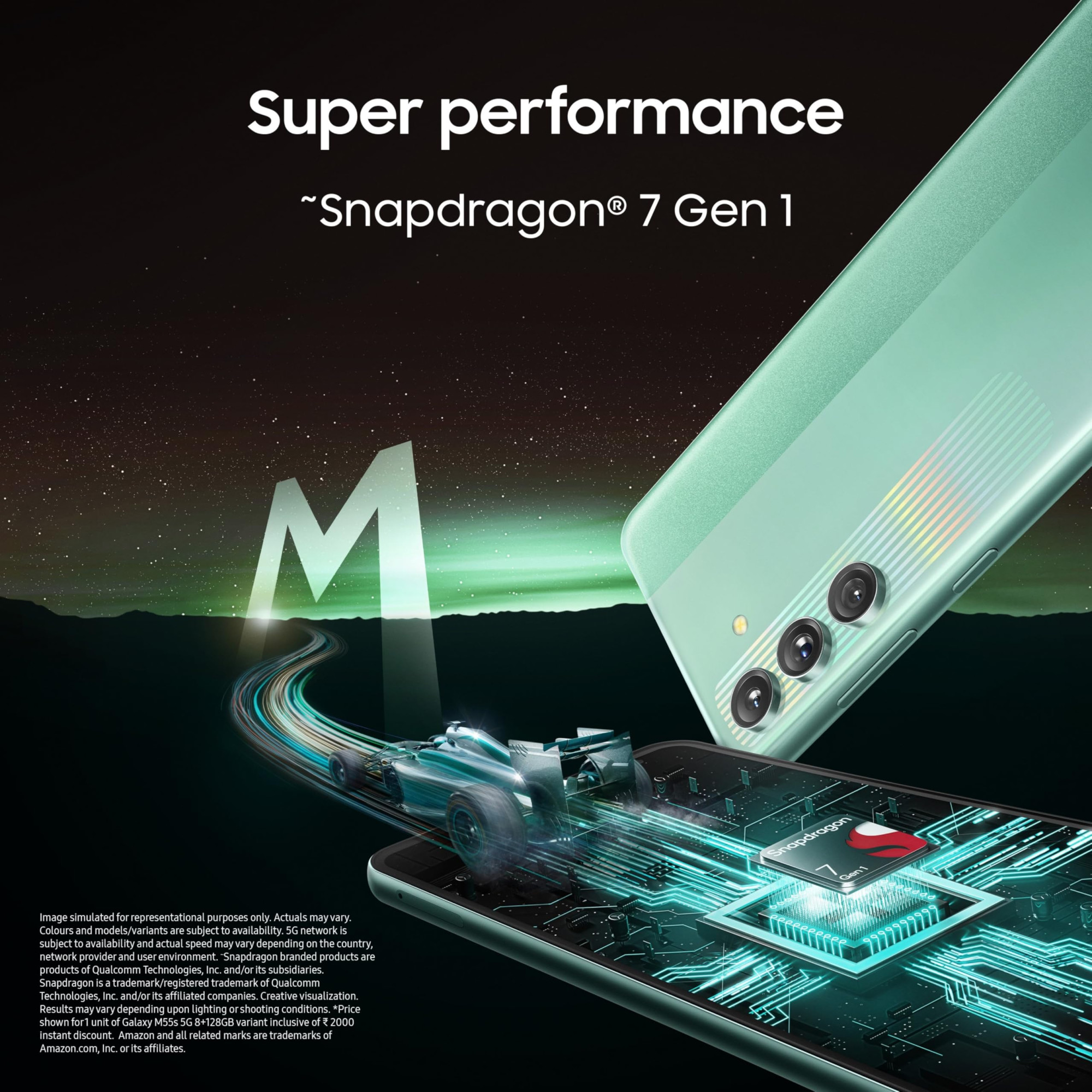 Samsung Galaxy M55s 5G Thunder Black8GB RAM128GB Storage  50MP Triple Cam 5000mAh Battery Snapdragon 7 Gen 1  4 Gen OS Upgrade  5 Year Security Update Super AMOLED Display Without Charger