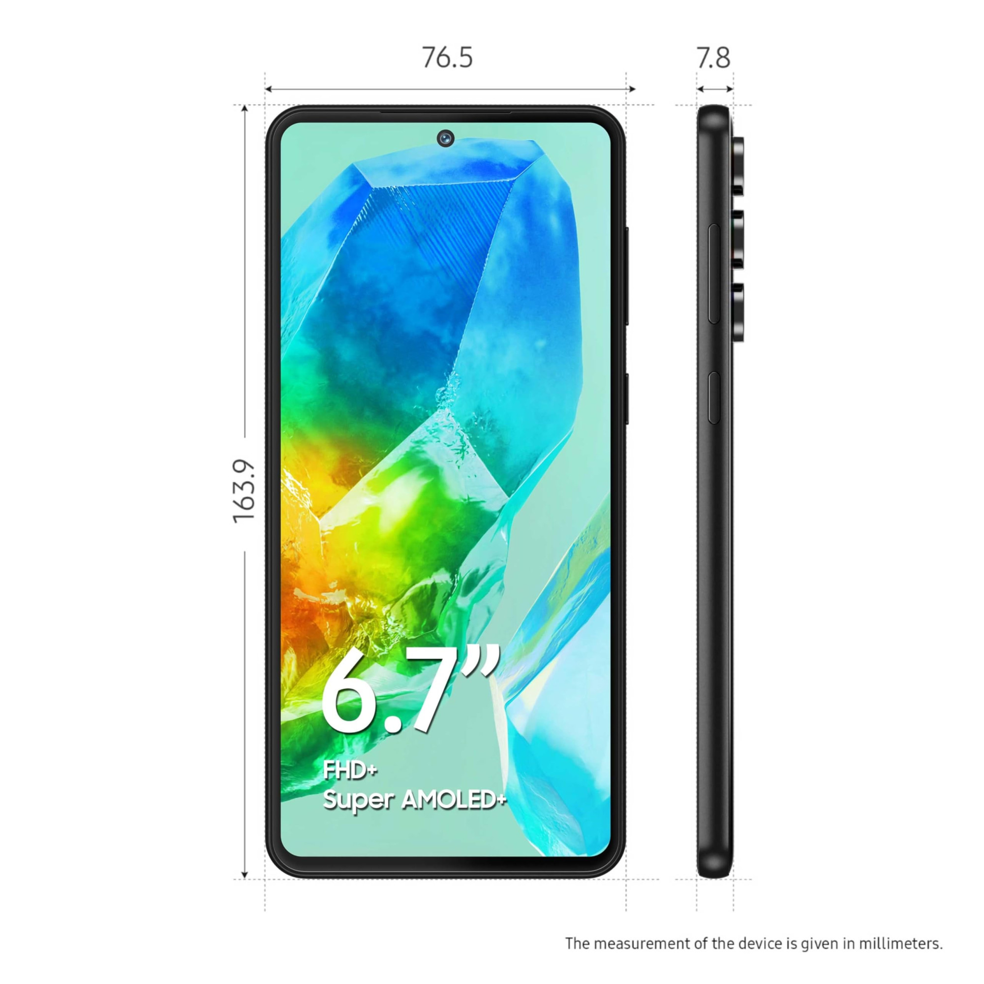 Samsung Galaxy M55s 5G Thunder Black8GB RAM128GB Storage  50MP Triple Cam 5000mAh Battery Snapdragon 7 Gen 1  4 Gen OS Upgrade  5 Year Security Update Super AMOLED Display Without Charger
