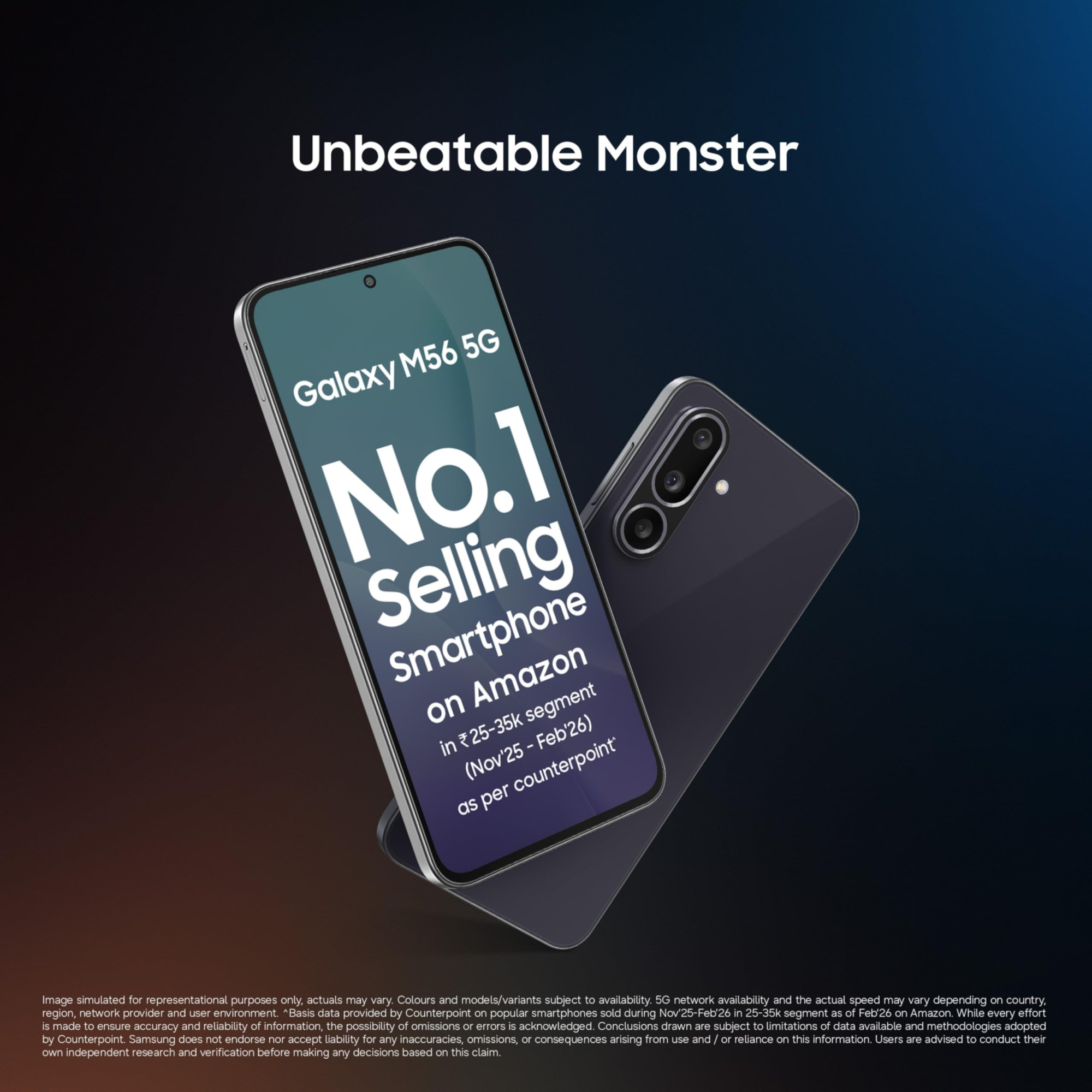 Samsung Galaxy M56 5G Mobile Black 8GB RAM 128GB Storage Segment Slimmest Gorilla Glass Victus 10 Bit HDR Video 50MP Camera AI Vapour Cooling Chamber Lag-free Gaming Without Charger