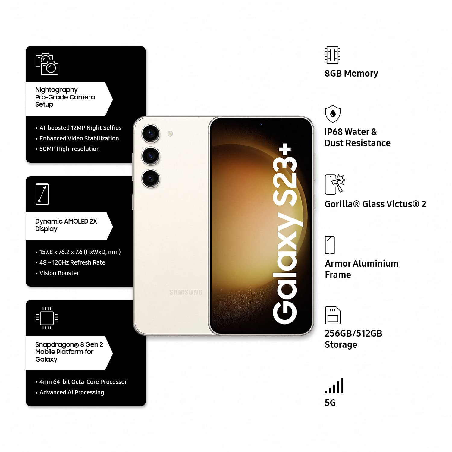 Samsung Galaxy S23 Plus 5G Cream 8GB 512GB Storage