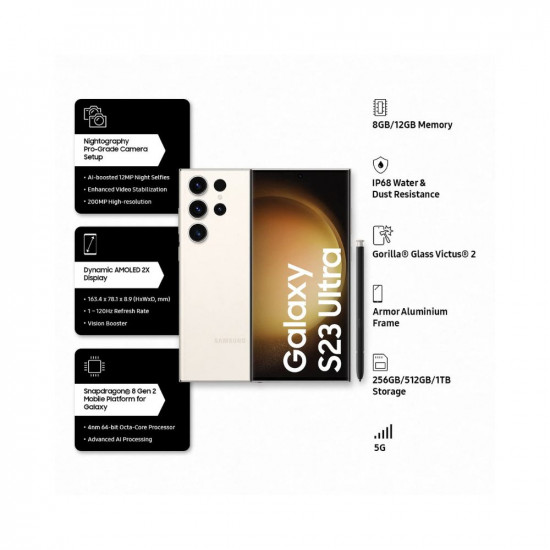 Samsung Galaxy S23 Ultra 5G (Cream, 12GB, 256GB Storage)