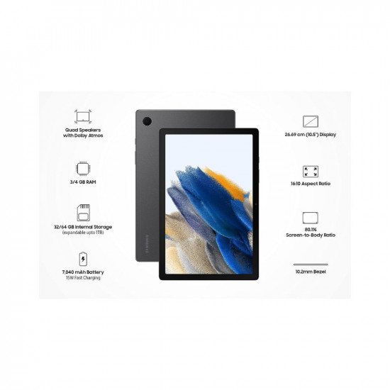 Samsung Galaxy Tab A8 10.5 inches Display with Calling, RAM 4 GB, ROM 64 GB Expandable, Wi-Fi+LTE Tablets, Gray, (SM-X205NZAEINU)