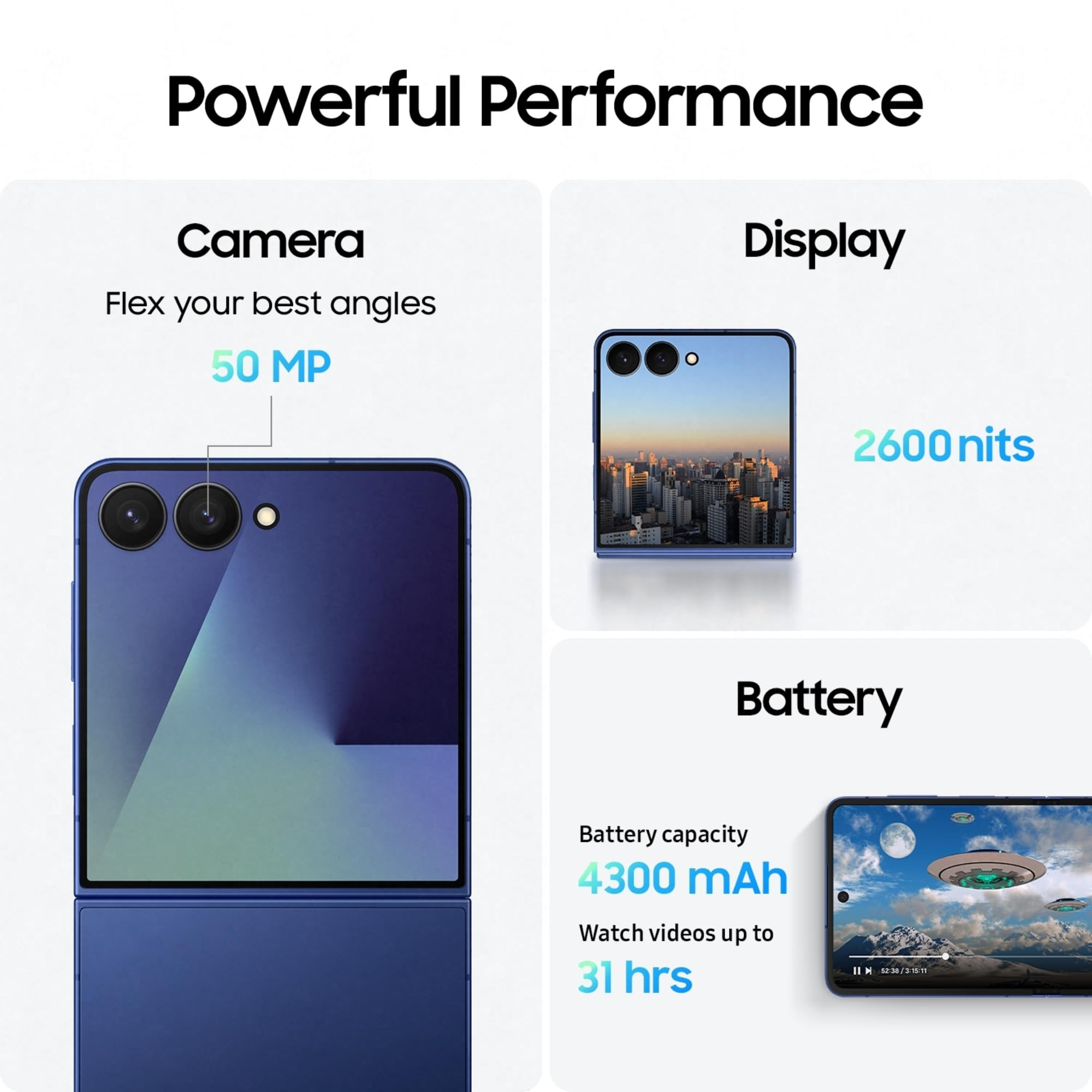 Samsung Galaxy Z Flip7 5G Smartphone with Galaxy AI Blue Shadow 12GB RAM 512GB Storage Ultra Sleek Design with 50MP High-Resolution Camera Exynos 2500 Google Gemini