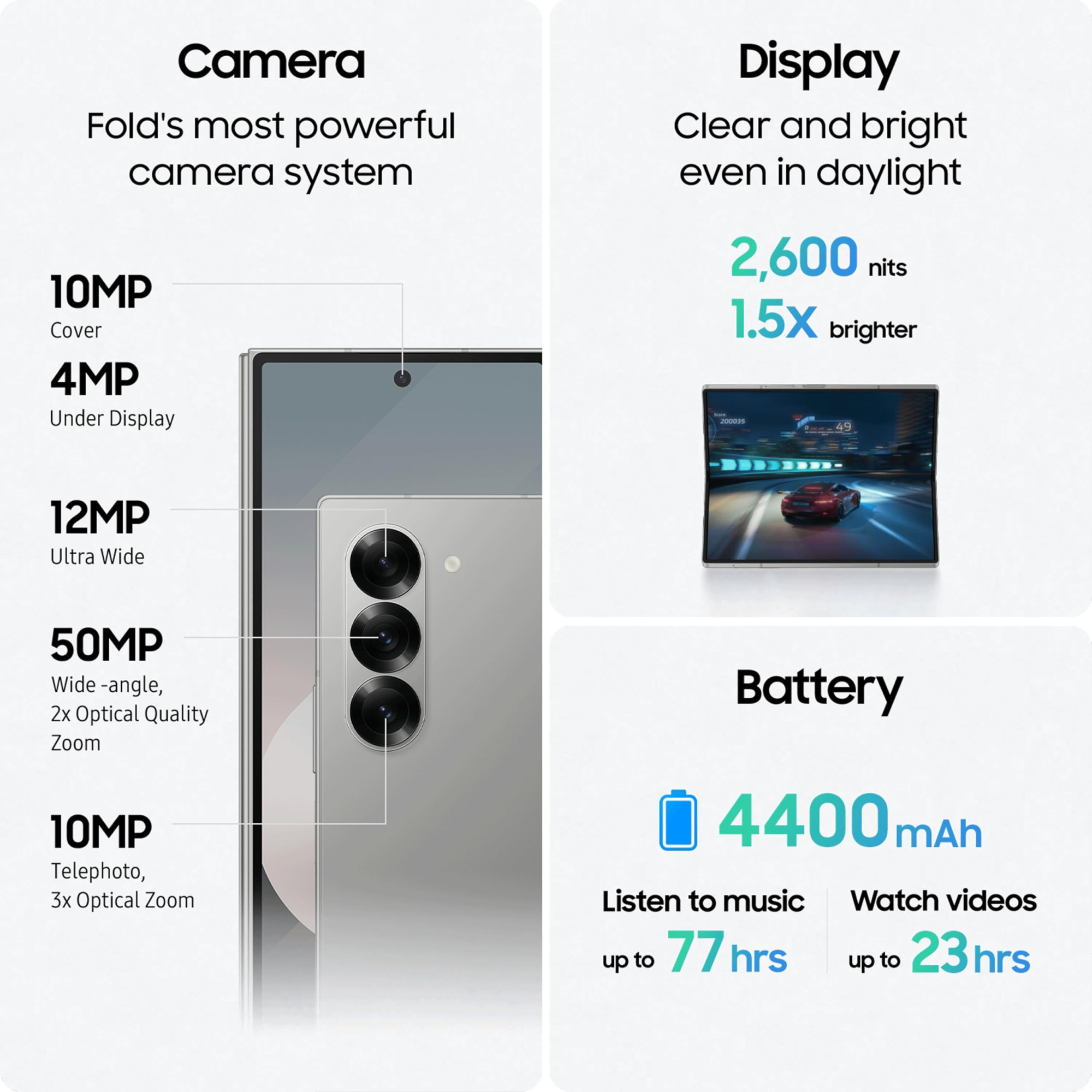 Samsung Galaxy Z Fold6 5G Smartphone with Galaxy AI Silver Shadow 12GB RAM 256GB Storage 50MP High-Resolution Camera Snapdragon 8 Gen 3 Google Gemini