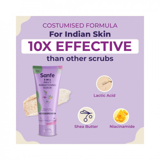 Sanfe Spotlite Ingrown Hair & Bumps Clearing Body Scrub For Dark Underarms, Inner Thighs And Sensitive Areas | 3X Quicker Penetration With Glycoclear | 10% Glycolic Acid, Walnut Beads | Helps in Depigmentation - 50gm, For Indian Women Skin