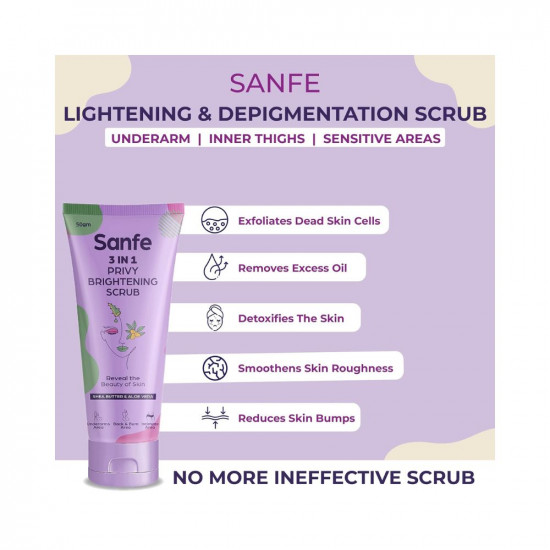 Sanfe Spotlite Ingrown Hair & Bumps Clearing Body Scrub For Dark Underarms, Inner Thighs And Sensitive Areas | 3X Quicker Penetration With Glycoclear | 10% Glycolic Acid, Walnut Beads | Helps in Depigmentation - 50gm, For Indian Women Skin