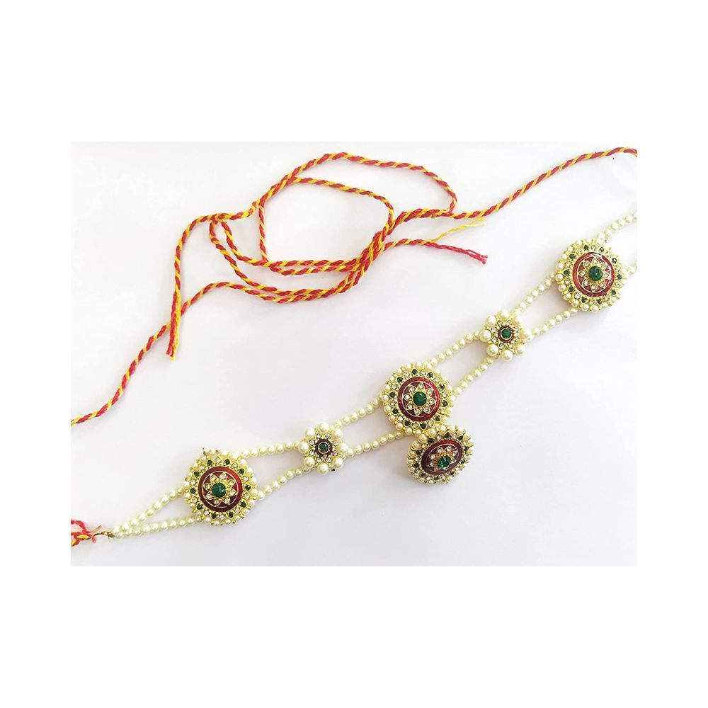 Sanjog Embellished Green and White Stone Rajputi Rajasthani Borla sheeshphool Matha Patti for Women Girls