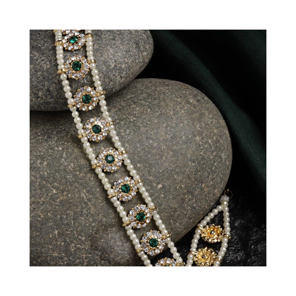 Sanjog Embellished Rajputi Rajasthani Borla Sheeshphool Matha Patti For Women Girls (Green)