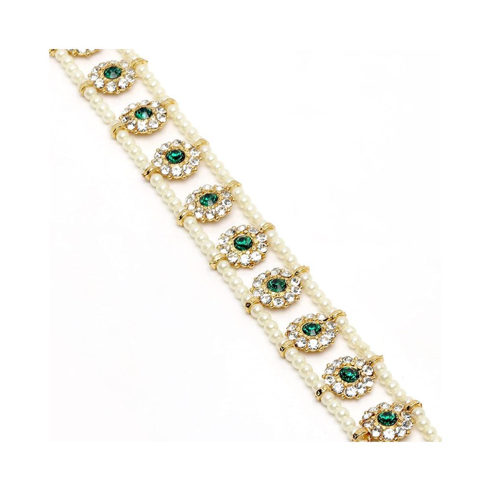 Sanjog Embellished Rajputi Rajasthani Borla Sheeshphool Matha Patti For Women Girls (Green)
