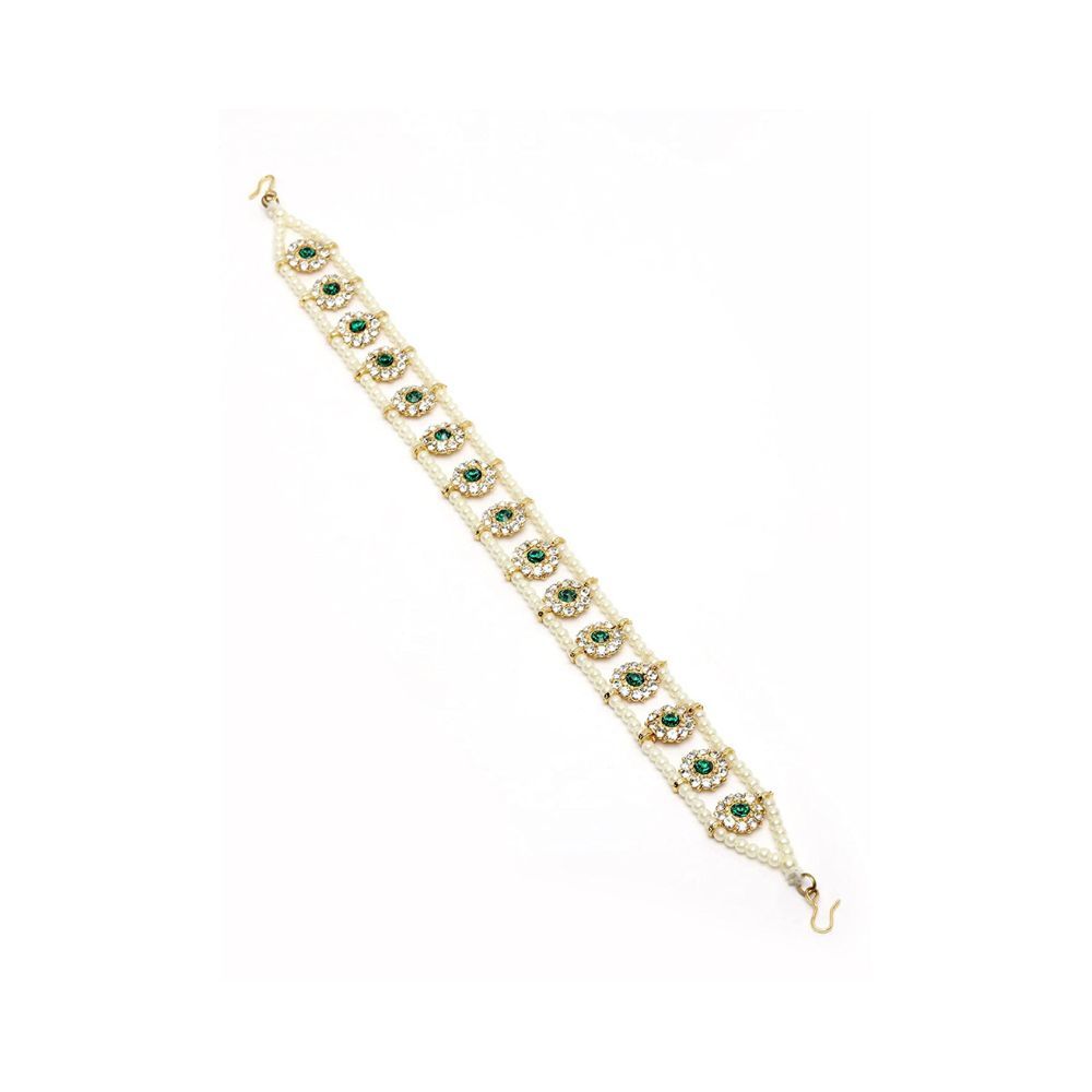 Sanjog Embellished Rajputi Rajasthani Borla Sheeshphool Matha Patti For Women Girls (Green)