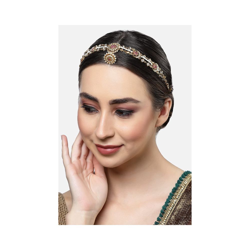 Sanjog Embellished Rajputi Rajasthani Borla Sheeshphool Matha Patti for Women/Girls