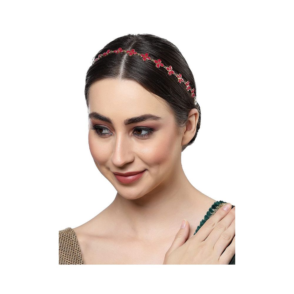 Sanjog Embellished Stone Rajputi Rajasthani Flower Shape Matha Patti For Women/Girls