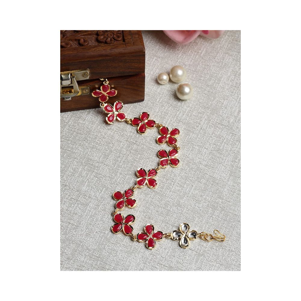 Sanjog Embellished Stone Rajputi Rajasthani Flower Shape Matha Patti For Women/Girls