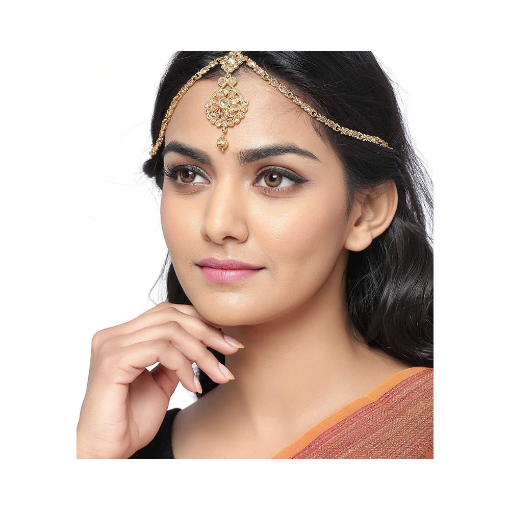 Sanjog Embellished Stone Rajputi Rajasthani sheeshphool/Matha Patti For Women/Girls