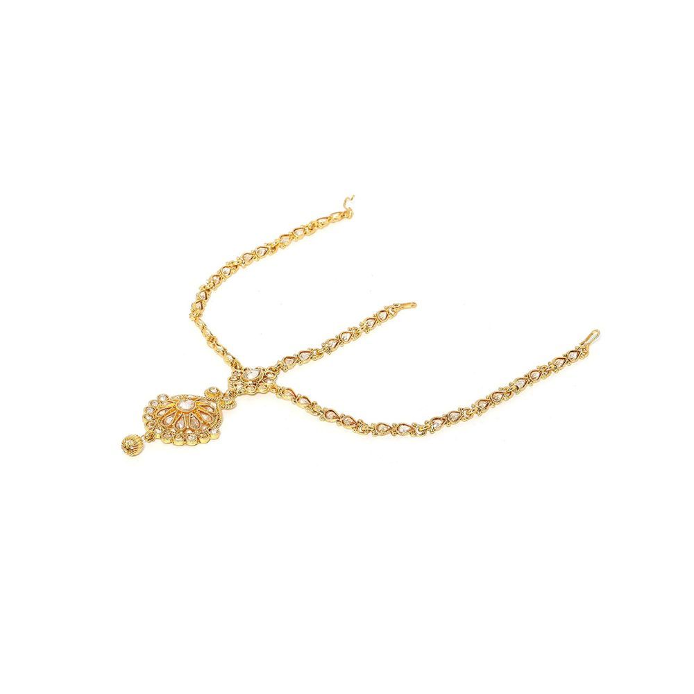Sanjog Exclusive Traditional Designer Matha Patti Gold Finishing Kundan White Stone for Women & Girls