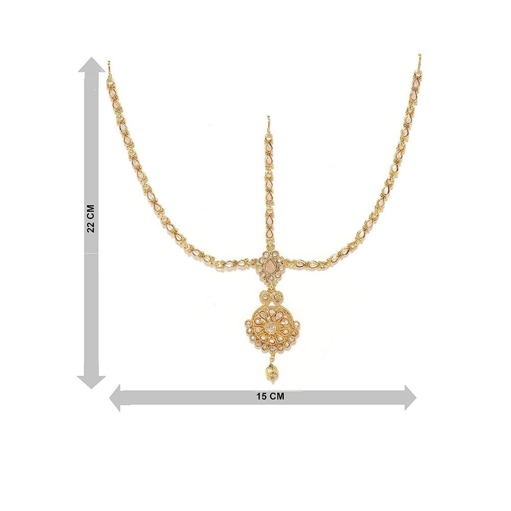 Sanjog Exclusive Traditional Designer Matha Patti Gold Finishing Kundan White Stone for Women & Girls