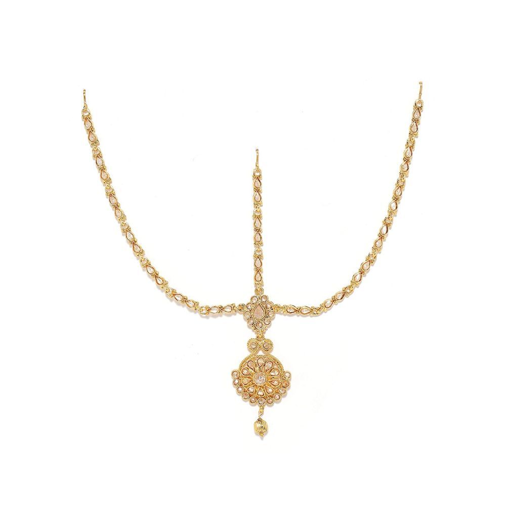 Sanjog Exclusive Traditional Designer Matha Patti Gold Finishing Kundan White Stone for Women & Girls