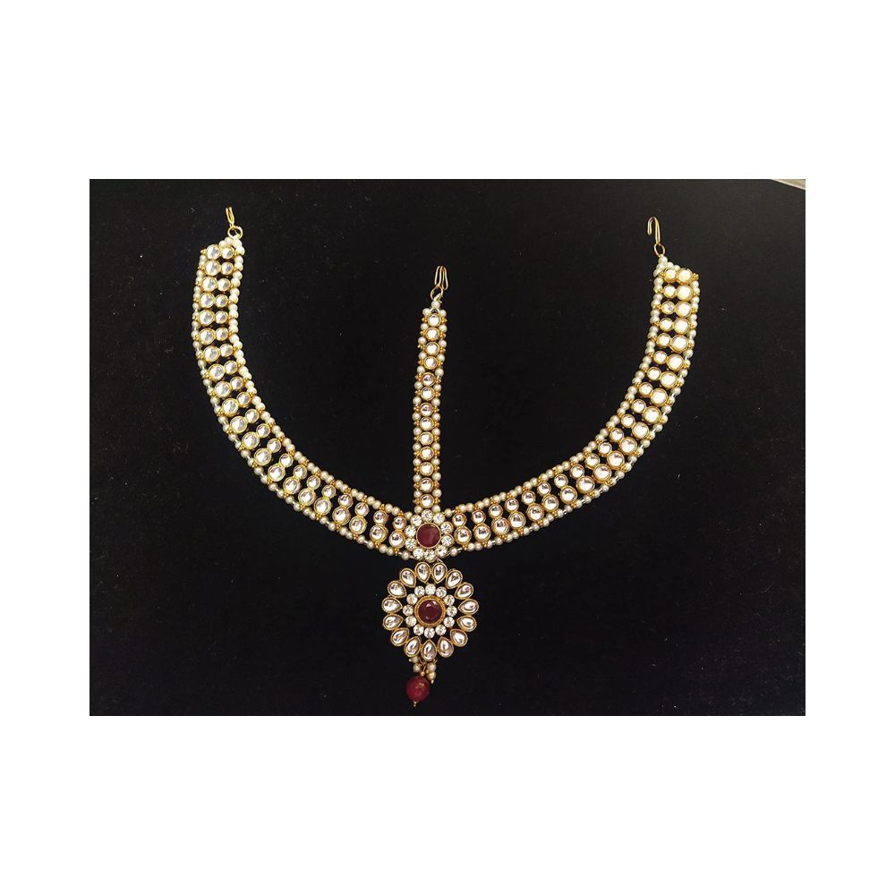 Sanjog Exclusive Traditional Matha Patti Finishing Kundan White Stone for Women/Girls