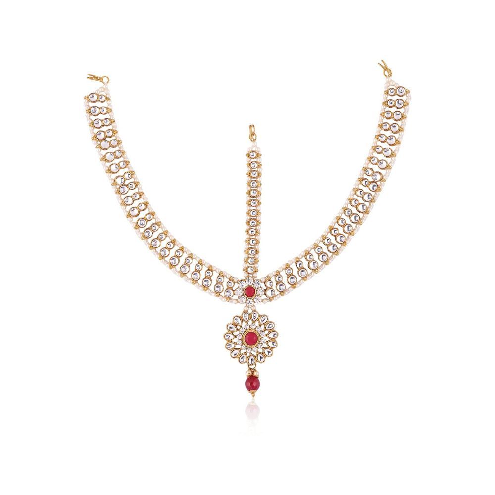 Sanjog Exclusive Traditional Matha Patti Finishing Kundan White Stone for Women/Girls