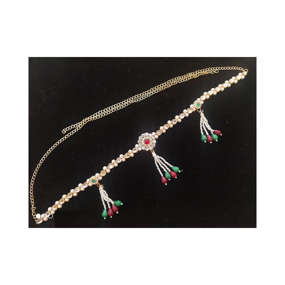Sanjog Stunning Golden Kundan & White Pearl Kundan Studded Kamarband for Women Girls