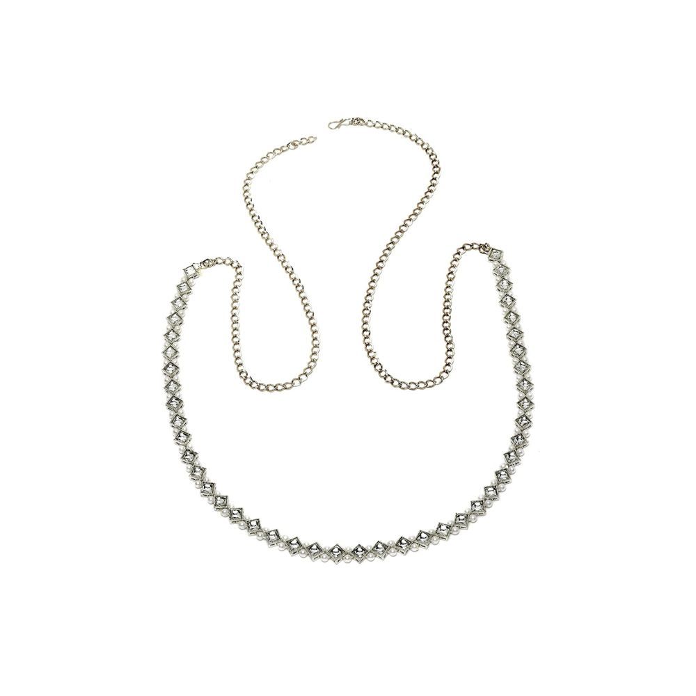 Sanjog Stunning Silver Color With White Kundan Studded Kamarband/Waist Belt for Women/Girls