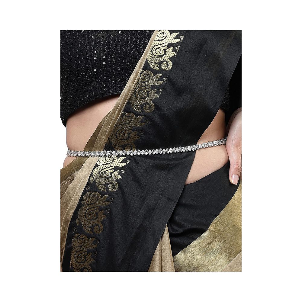 Sanjog Stunning Silver Color With White Kundan Studded Kamarband/Waist Belt for Women/Girls
