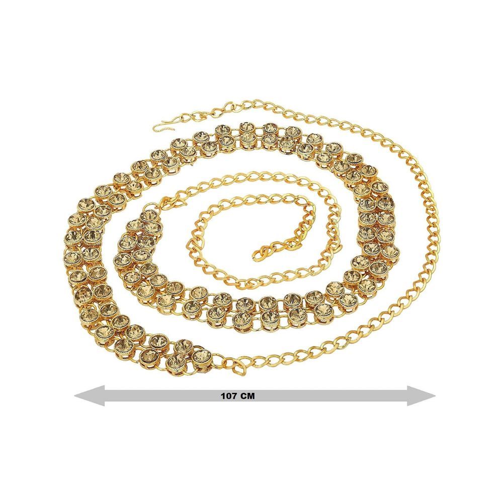 Sanjog Stylish 2 Line Stone Brass Kamarband Belly Chains for Women (LCT)