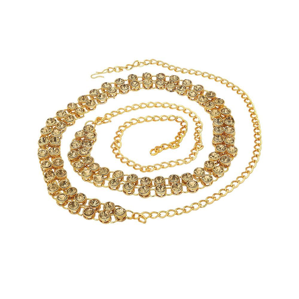 Sanjog Stylish 2 Line Stone Brass Kamarband Belly Chains for Women (LCT)