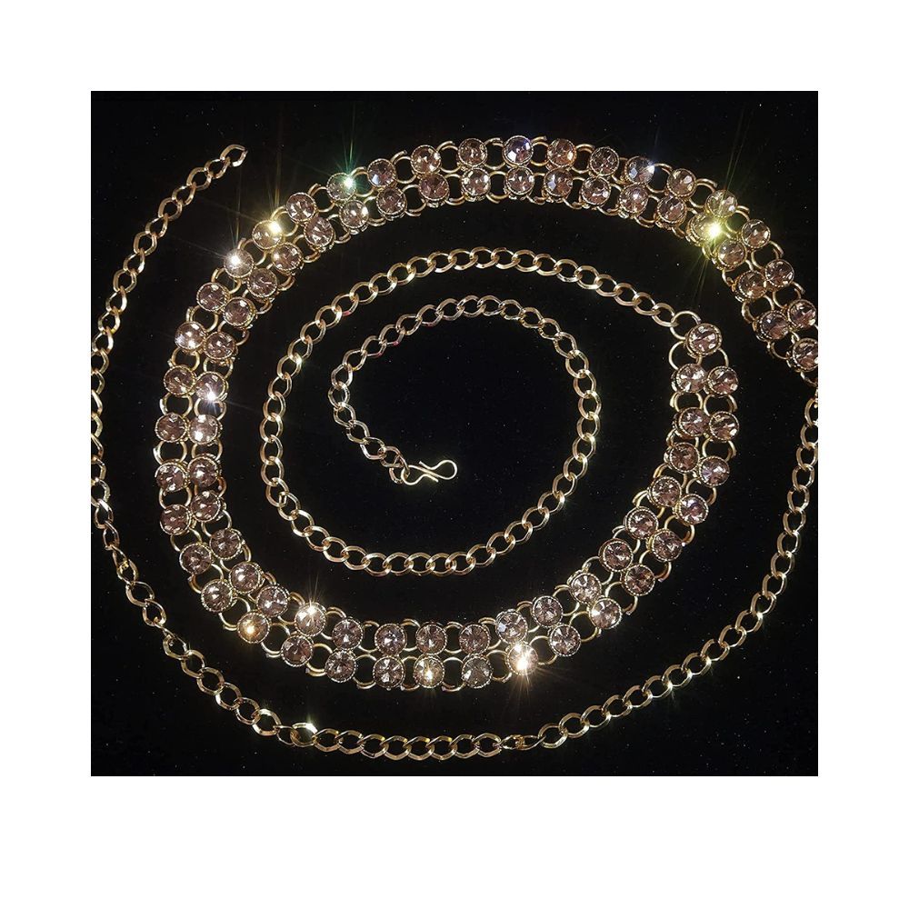 Sanjog Stylish 2 Line Stone Brass Kamarband Belly Chains for Women (LCT)