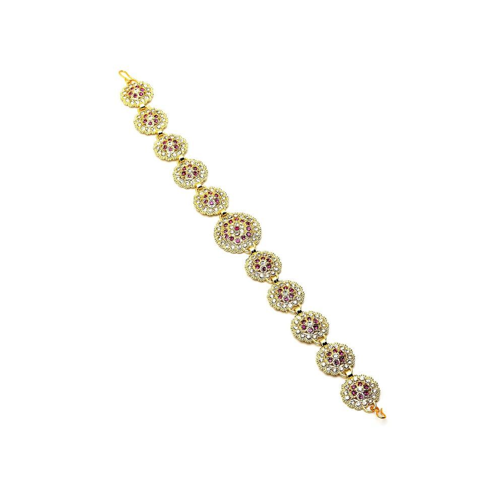 Sanjog Traditional Gold & Pink Meena Work Rajputi sheeshphool Matha Patti Jewelry for Women & Girls