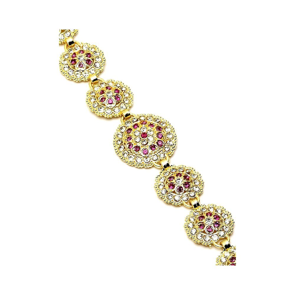 Sanjog Traditional Gold & Pink Meena Work Rajputi sheeshphool Matha Patti Jewelry for Women & Girls