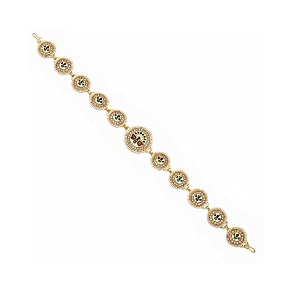 Sanjog Traditional Multi-Color Meena Work Rajputi sheeshphool Matha Patti Jewelry for Women & Girls (Peacock)
