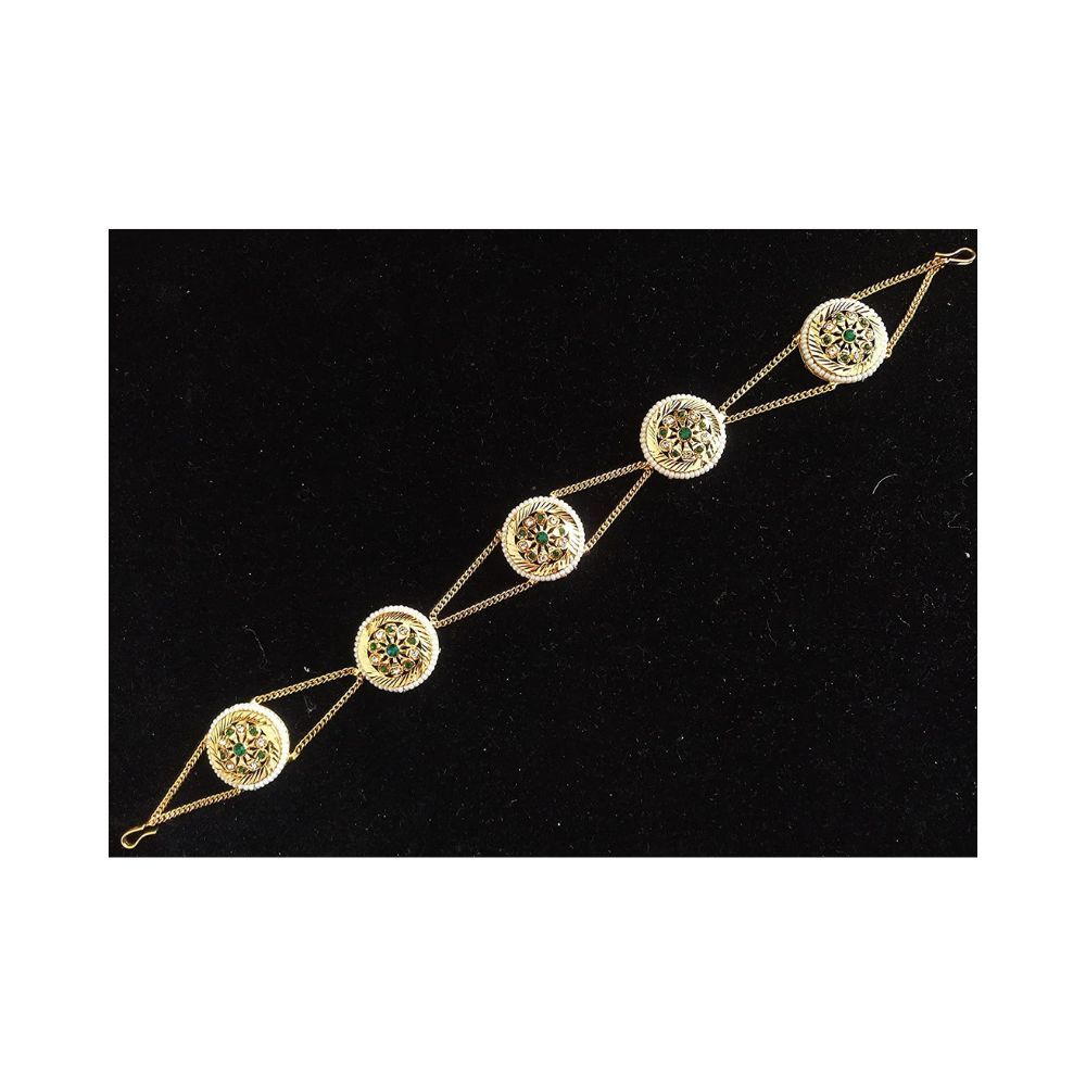 Sanjog Traditional Multi-Color Minakari Work Rajputi sheeshphool Matha Patti Jewelry for Women & Girls (Green)