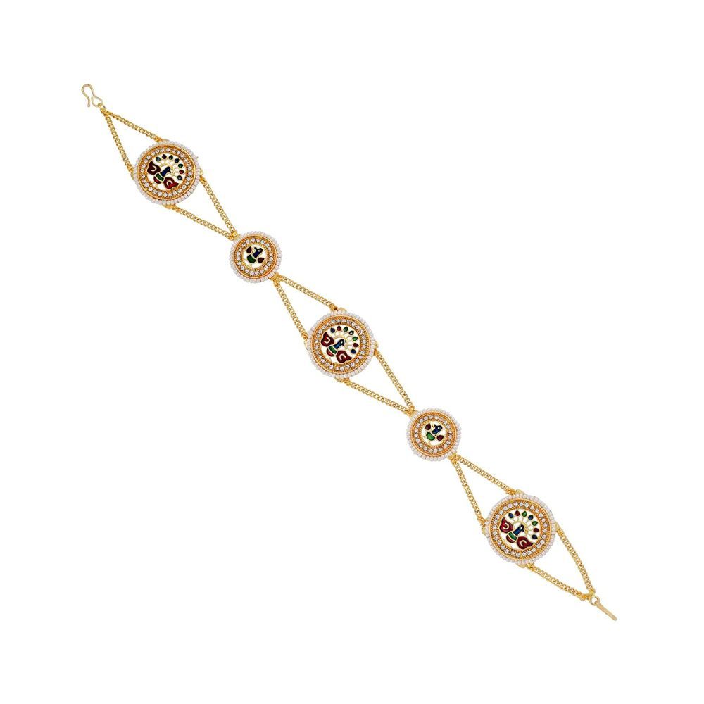 Sanjog Traditional Multi-Color Peacock Meena Work Pearl Rajputi sheeshphool Matha Patti Jewelry for Women & Girls