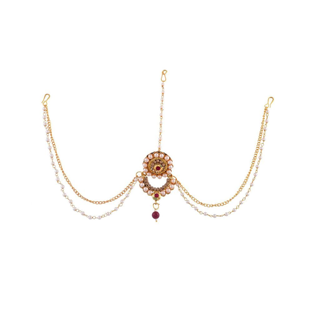 Sanjog Traditional Rajasthani Borla Matha Patti Maang Tika for Women & Girls
