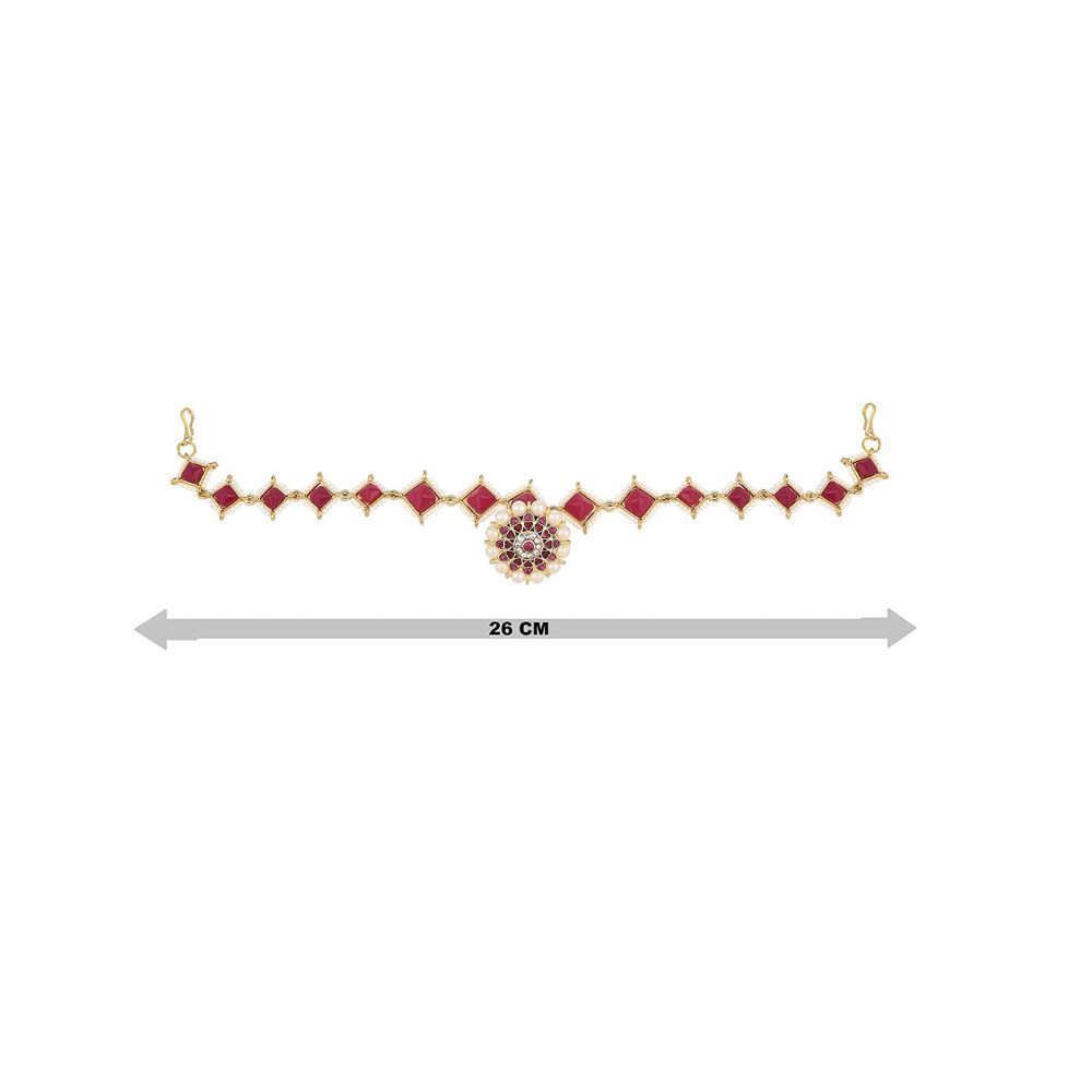 Sanjog Traditional Rajasthani Borla sheeshphool Matha Patti Maang Tika for Women & Girls (Red)