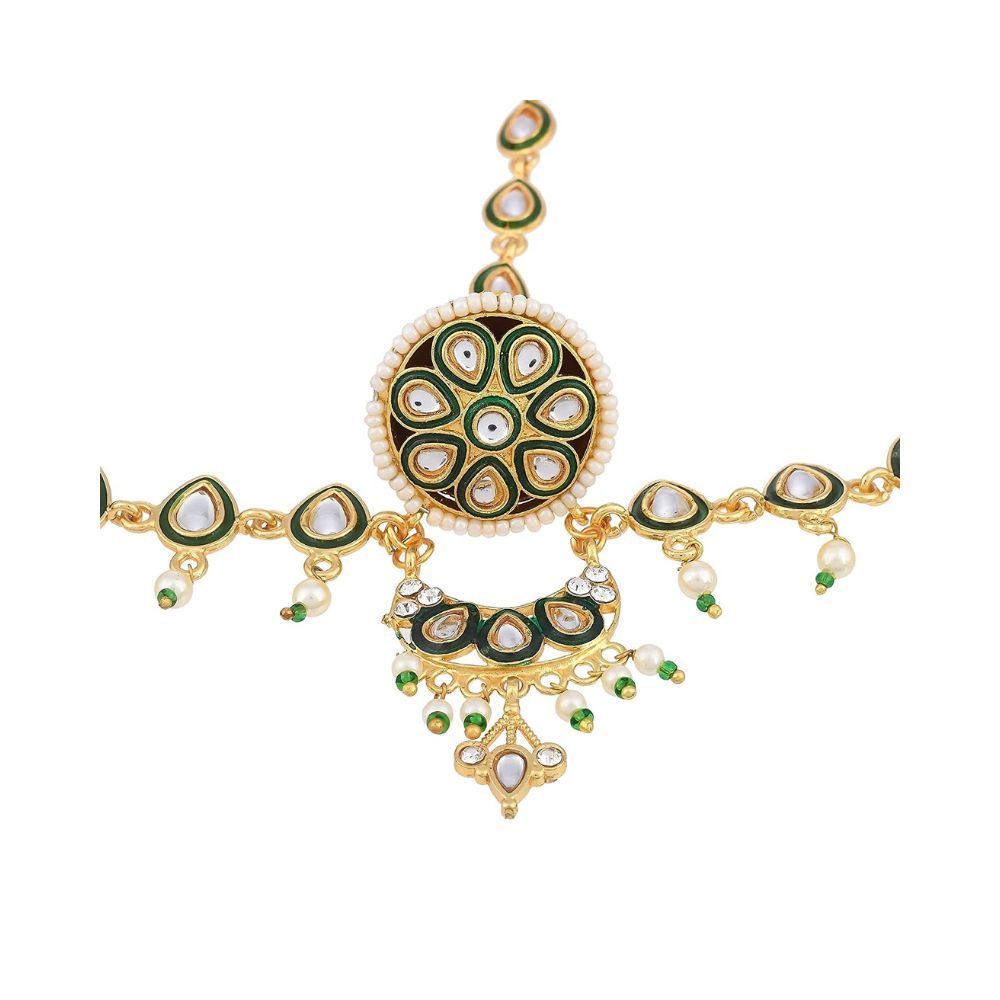 Sanjog Traditional Rajasthani Golden Borla Matha Patti Maang Tika for Women & Girls