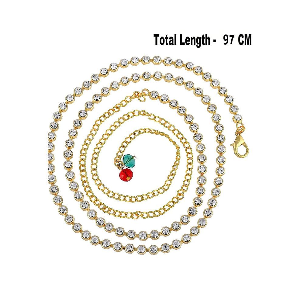 Sanjog Women's Brass Metal Golden Color Stylish One line Kundan Kamarband Belly Chains (Single Line)