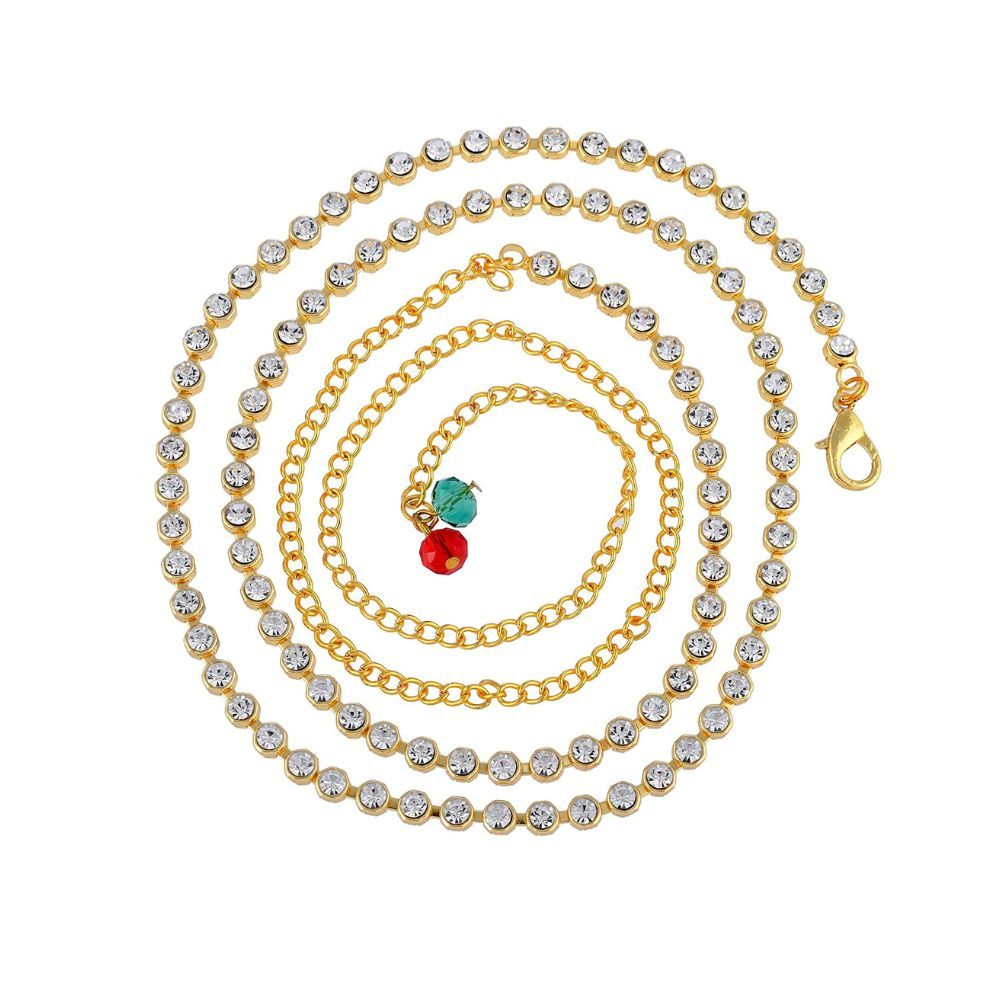 Sanjog Women's Brass Metal Golden Color Stylish One line Kundan Kamarband Belly Chains (Single Line)