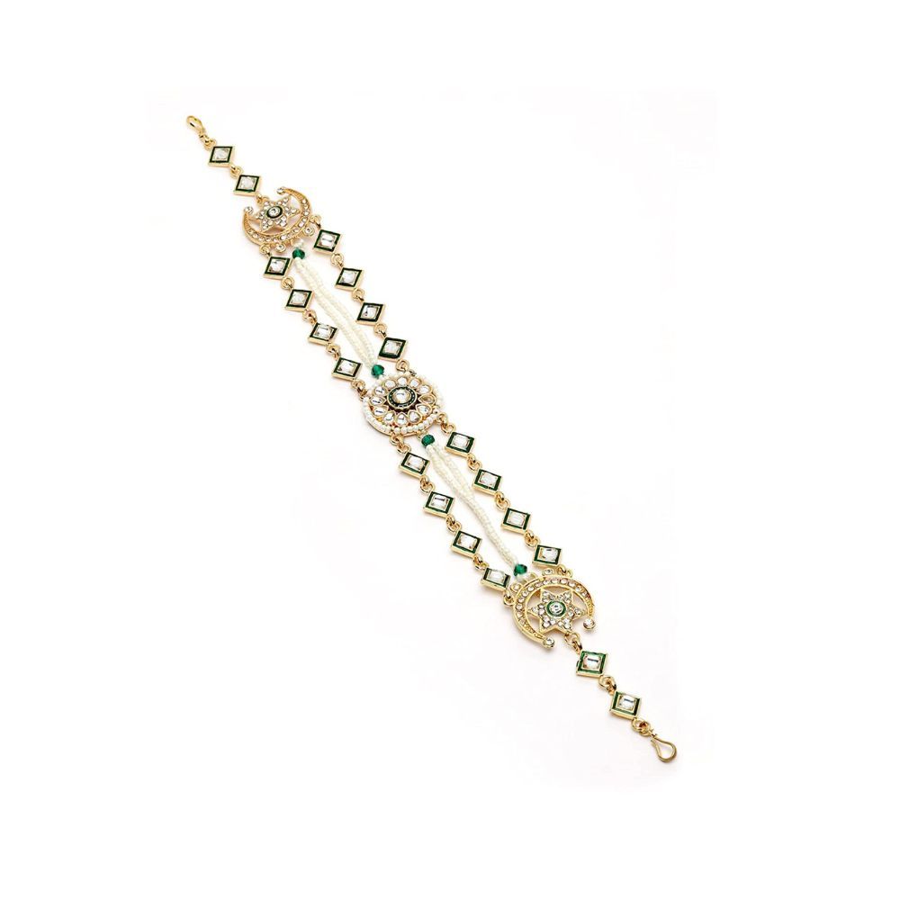 Sanjog Women's Brass Metal Kunzite Gem Embellished Rajputi Rajasthani Borla Matha Patti
